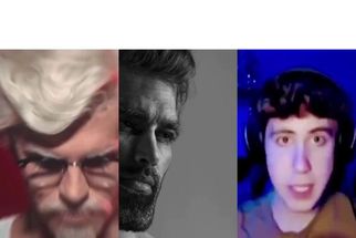 Blurred Giga kfc guy vs giga chad vs femboy meme template