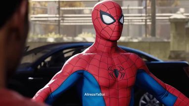 Blurred Spider Man flies away while T Posing meme template