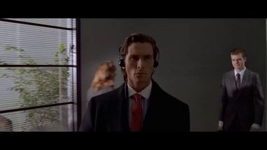 Blurred Patrick Bateman walking meme template