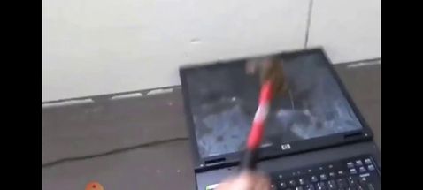 Blurred Man smashing laptop meme template