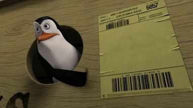 Blurred Penguin pointing at shipping label meme template