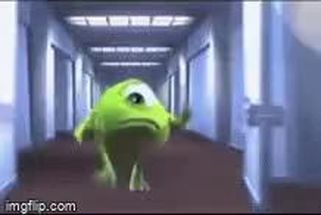 Blurred Mike wazowski running meme template