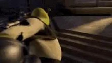 Blurred Shrek fighting off knights meme template