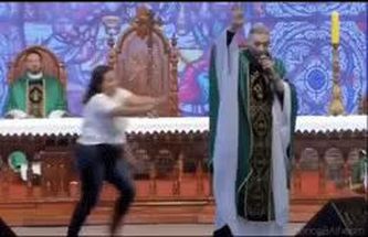 Blurred Woman pushes priest meme template