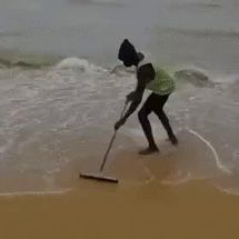 Blurred guy sweeping ocean meme template