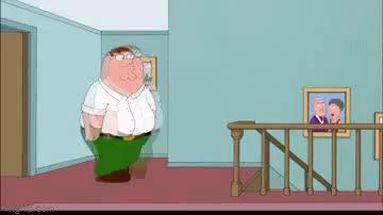 Blurred Peter Griffin falls down stairs meme template