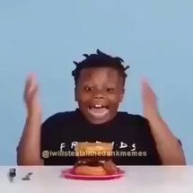 Blurred Kid laughs at burger meme template