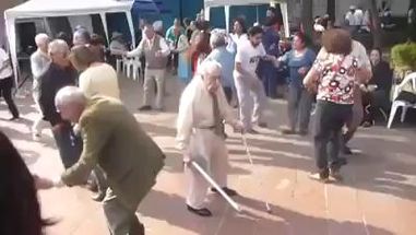 Blurred Old man cane dance meme template