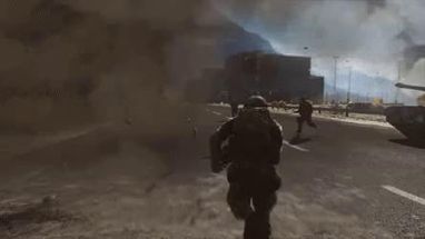 Blurred Running through battlefield meme template