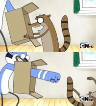 Blurred Mordecai Punches Rigby Through a Box meme template