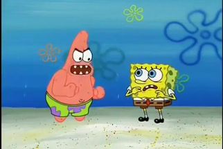 Blurred Patrick punches Spongebob meme template