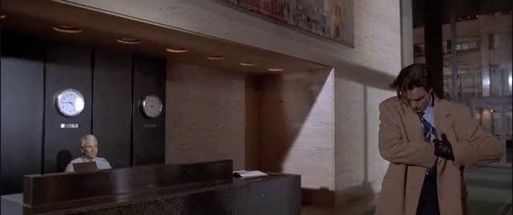 Blurred Patrick Bateman gun meme template
