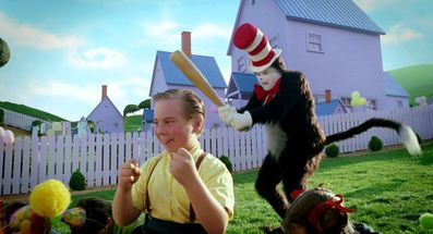 Cat in the hat with a bat  Colorized meme