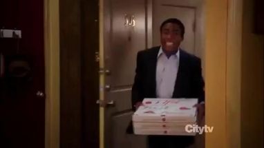 Blurred Troy enters room with Pizza meme template