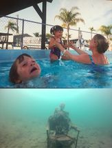Blurred Mother Ignoring Kid Drowning In A Pool meme template