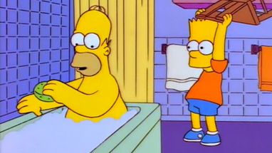 bart hitting homer with a chair meme