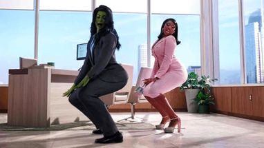 Blurred She Hulk Twerking with Megan Thee Stallion meme template